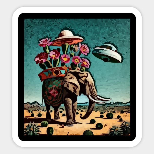 watercolor cactus on Elephant with UFO Sticker by Catbrat